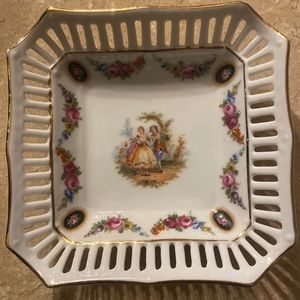 Vintage Porcelain Reticulated Square Trinket Dish Made In Pre-War Germany